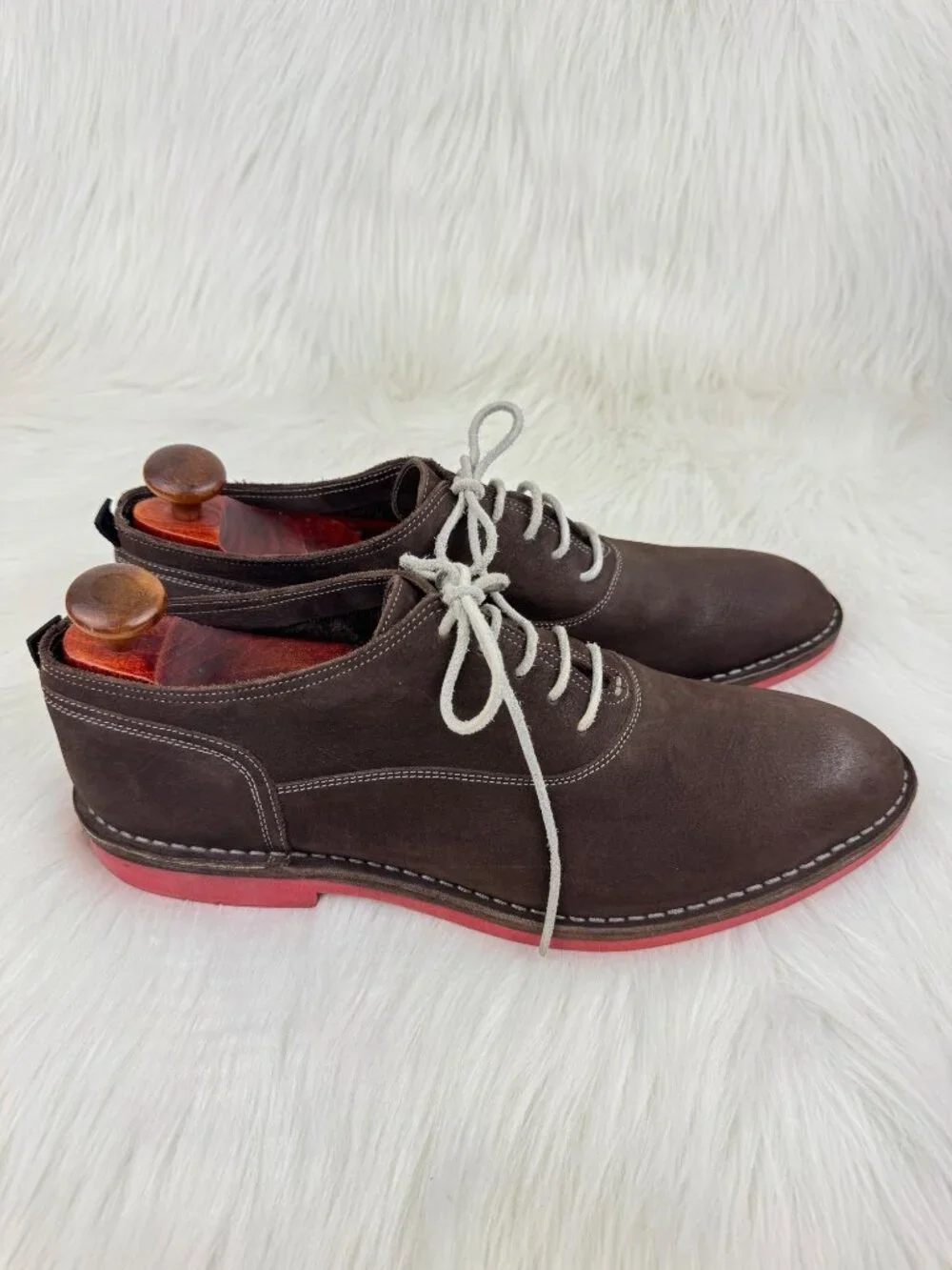 Men's Heschung 1934 Veritable Cousu Suede Oxford Shoes Brown Red Sole US 11.5